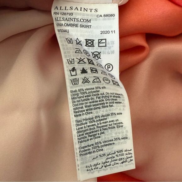 NWOT All Saints Vinia Cream to Deep Red Ombre Skirt Size 8 - Picture 5 of 8